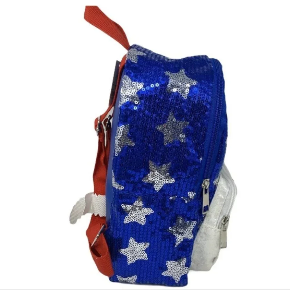Jojo Siwa Backpack Blue Mini‎ Sequin Baseball USA Flag American Stars Stripes